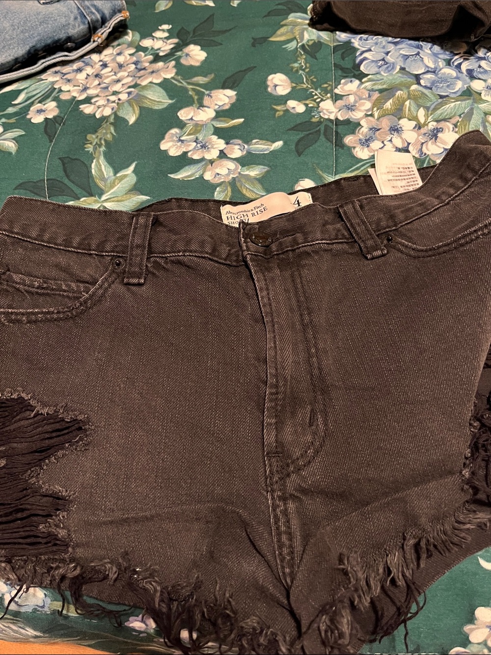 Abercrombie & Fitch High-Rise Distressed Denim Shorts - Black